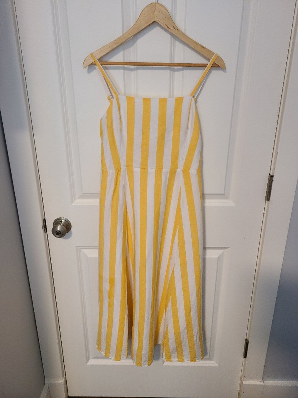 GAP yellow/white stripe linen/cotton spaghetti-strap dress